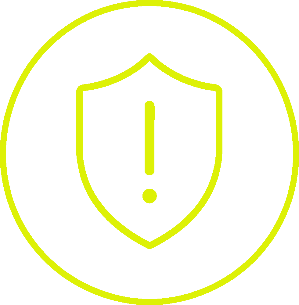 Yellow shield with an exclamation mark inside a yellow circle on a light grey background.