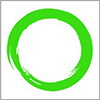 A bright green circle, hand-drawn with a brushstroke style, on a white background with a thin grey border.