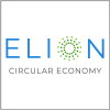 Logo with the word ELION in blue, CIRCULAR ECONOMY below, and a green circular dotted pattern in place of the letter O.