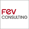 FEV Consulting logo with FEV in red above CONSULTING in black, on a white background with a thin grey border.