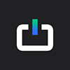 A white square outline with an open top and a green-blue gradient bar above it on a dark background.
