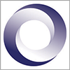 A gradient blue and white circular swirl forming an abstract ring with a hollow centre on a white background.