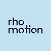 Rho motion logo in lowercase black letters on a light blue background.