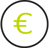 A green euro currency symbol inside a black circle on a light background.