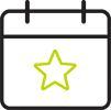 Simple calendar icon with a green star in the centre, indicating a special event or important date.